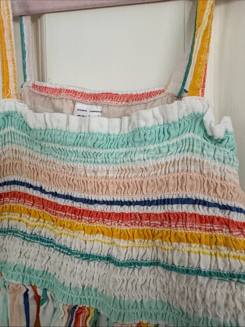 Carter's Girls' Pastel Stripe Smocked Sundress - Mint, Peach, Yellow, Red, Blue